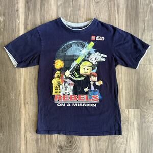Vintage Lego Star Wars T-Shirt Kids Size L Blue Rebels On A Mission